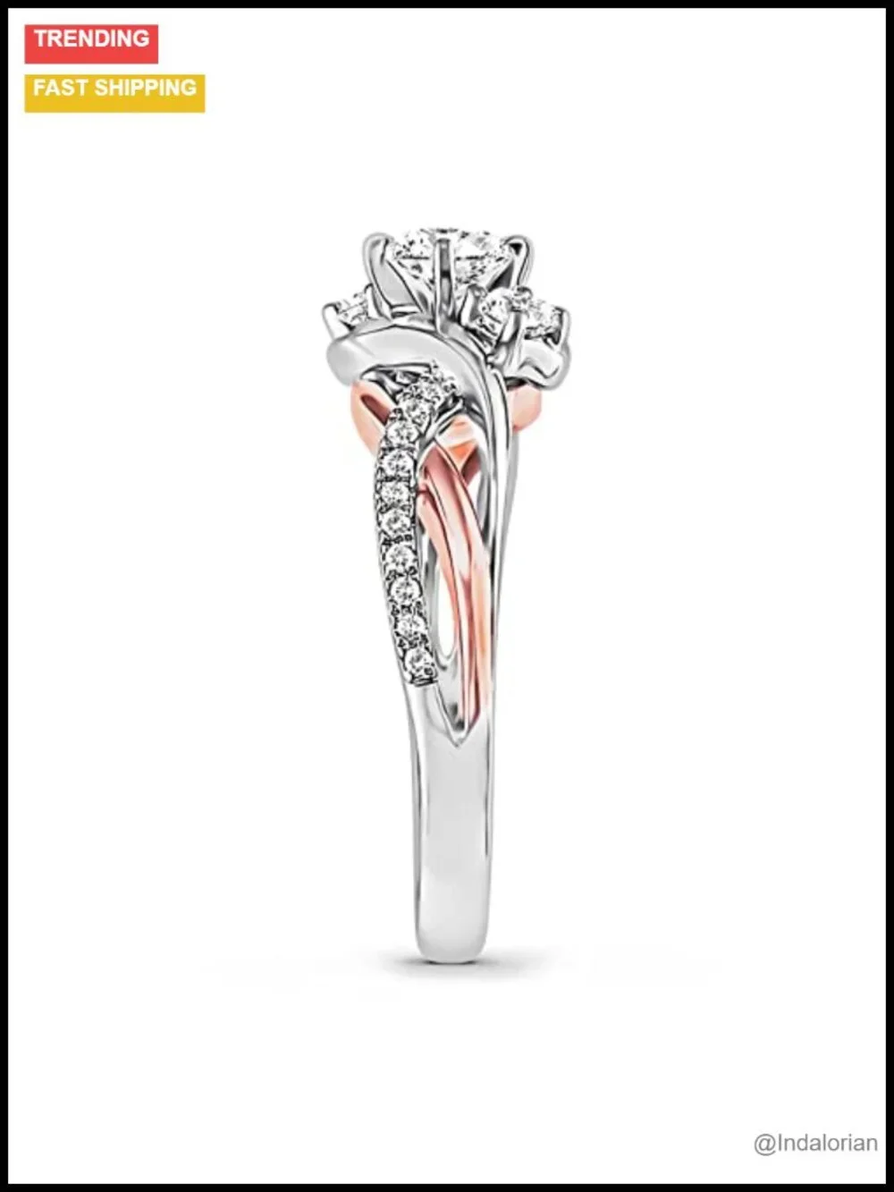 3 Stone Moissanite Engagement Ring Platinum Plated Silver Cathedral Band